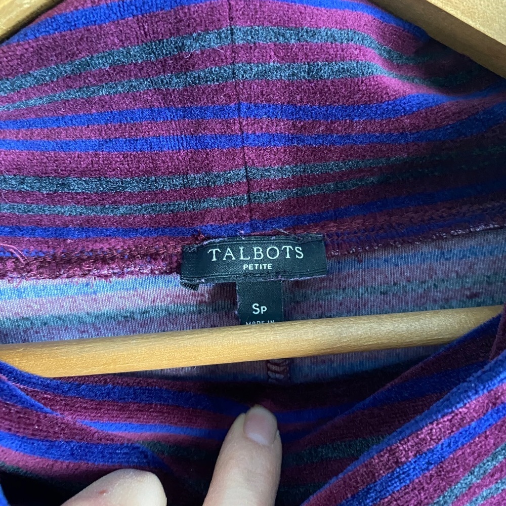 Talbots Luxe Velour Cowlneck Candy Cane Stripe Pullover Top - Picture 4 of 4
